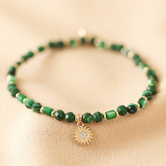 Malachite Stone Bracelet with Sun Charm