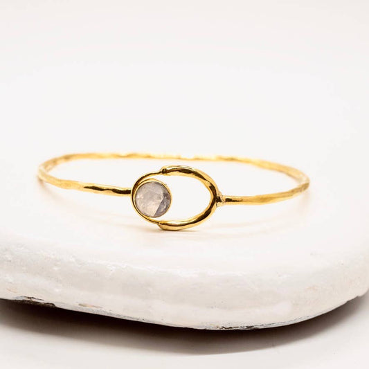 Brass Encircled Moonstone Cuff Bracelet