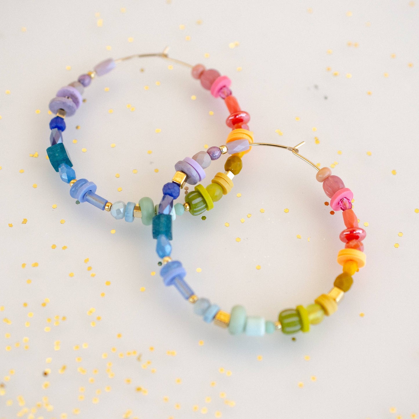 Rainbow Beaded Hoop Earrings