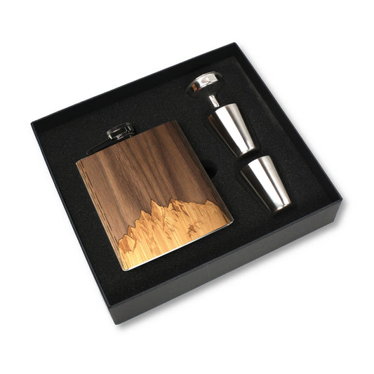 Mountain Sky Wooden Flask Gift Box