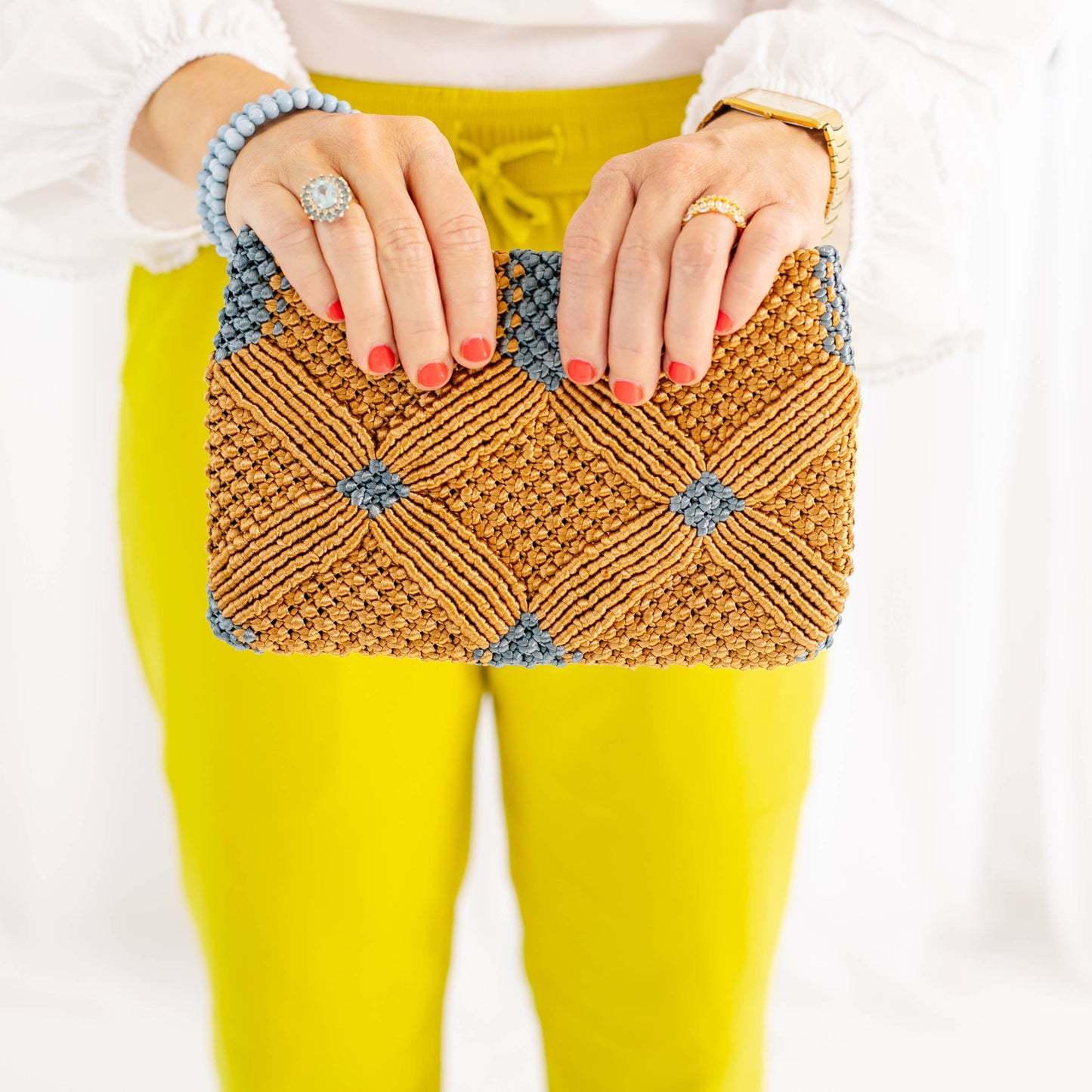 Caramel & Dusty Blue Macrame Clutch