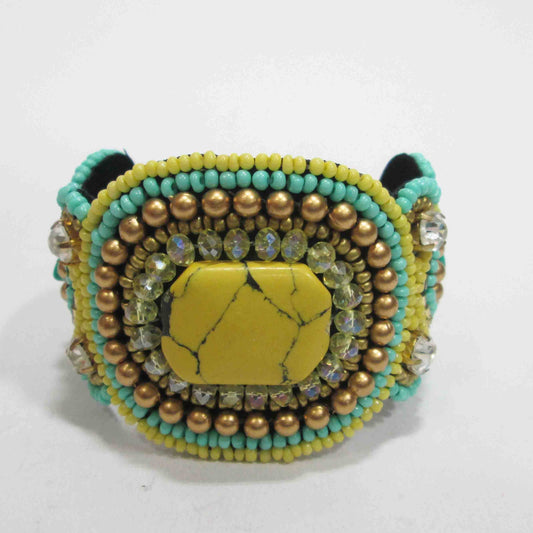 Lime & Turquoise Beaded Cuff