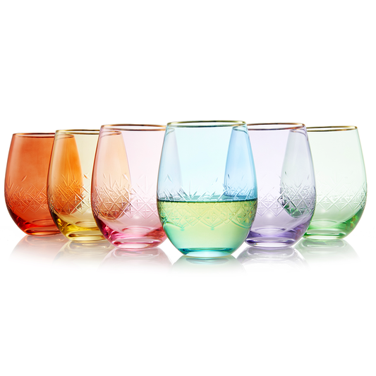 Art Deco Colored Crystal Stemless Wine